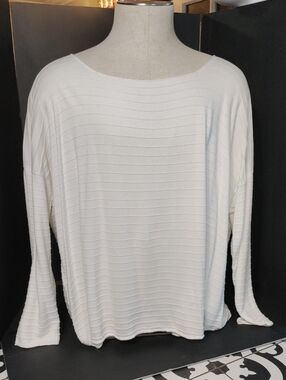 PLANET By Lauren G Relaxed Boatneck Ribbed Long-Sleeve Top - White OS